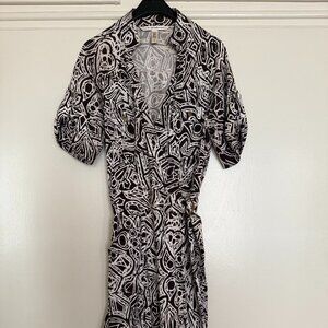 Diane von Furstenberg Brown & Cream Jeanne Y2K Wrap Dress w POCKETS Sz 10